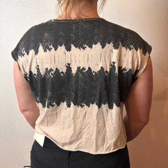 All Saints Crop Top Pink Black Snake Print Boxy Loose Muscle Tank Raw Hem Smal - Picture 3 of 7